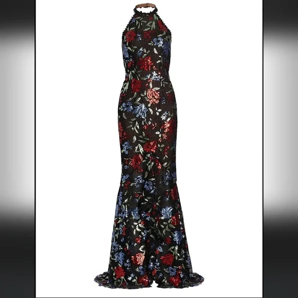 Marchesa Notte Sleeveless Halter Embroidered & Sequin Gown Size 8 Prom - Picture 1 of 15